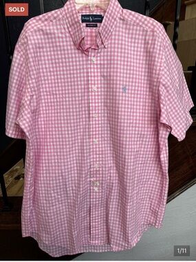 Ralph Lauren Pink & White Gingham Short-Sleeve Button-Down Shirt